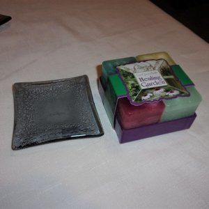 Healing Garden Candle Gift Set & Tiger Glass Dish